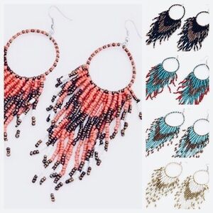 Bohemian tribal beaded large statement earrings